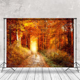 Aperturee - Autumn Maple Forest Path Golden Photography Backdrop
